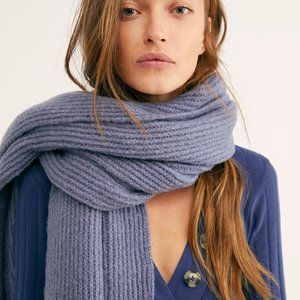 Free People Jaden Ribbed Fringe Blanket Scarf- Blue
